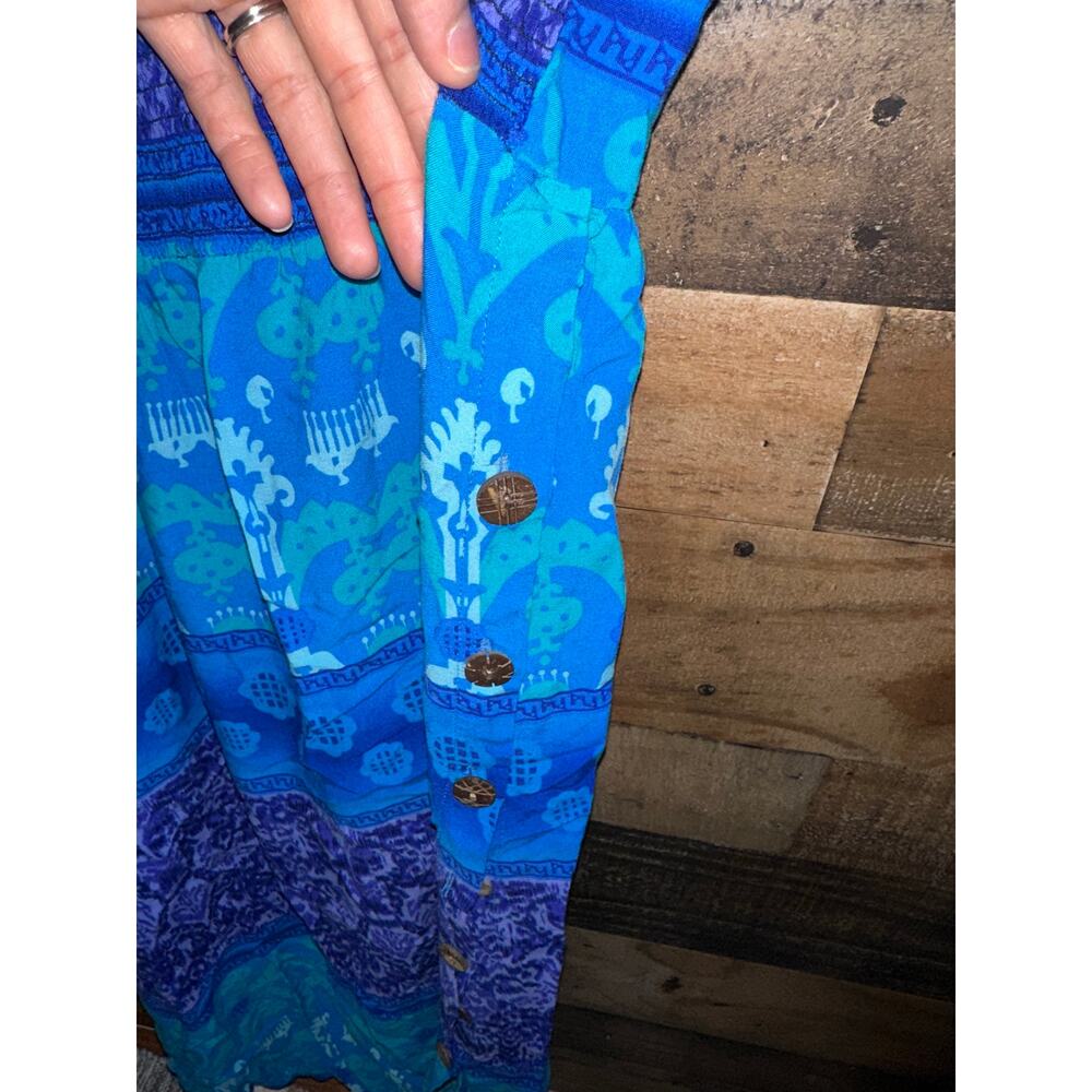 R&K Originals Size 10 Sleeveless Smocked Waist Midi Dress Blue Patterned - Picture 2 of 4